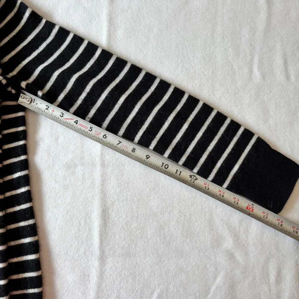 Nordstrom 100% Cashmere Preppy Striped Crewneck Sweater Black White Womens Small - Picture 4 of 6